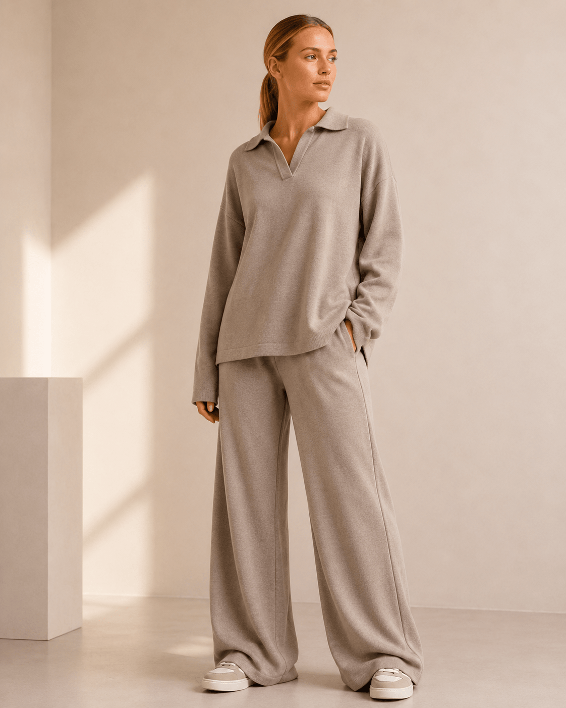 Co-ord Set Women - Polo Neck Sweater with Wide Leg Pants - We are MFEO