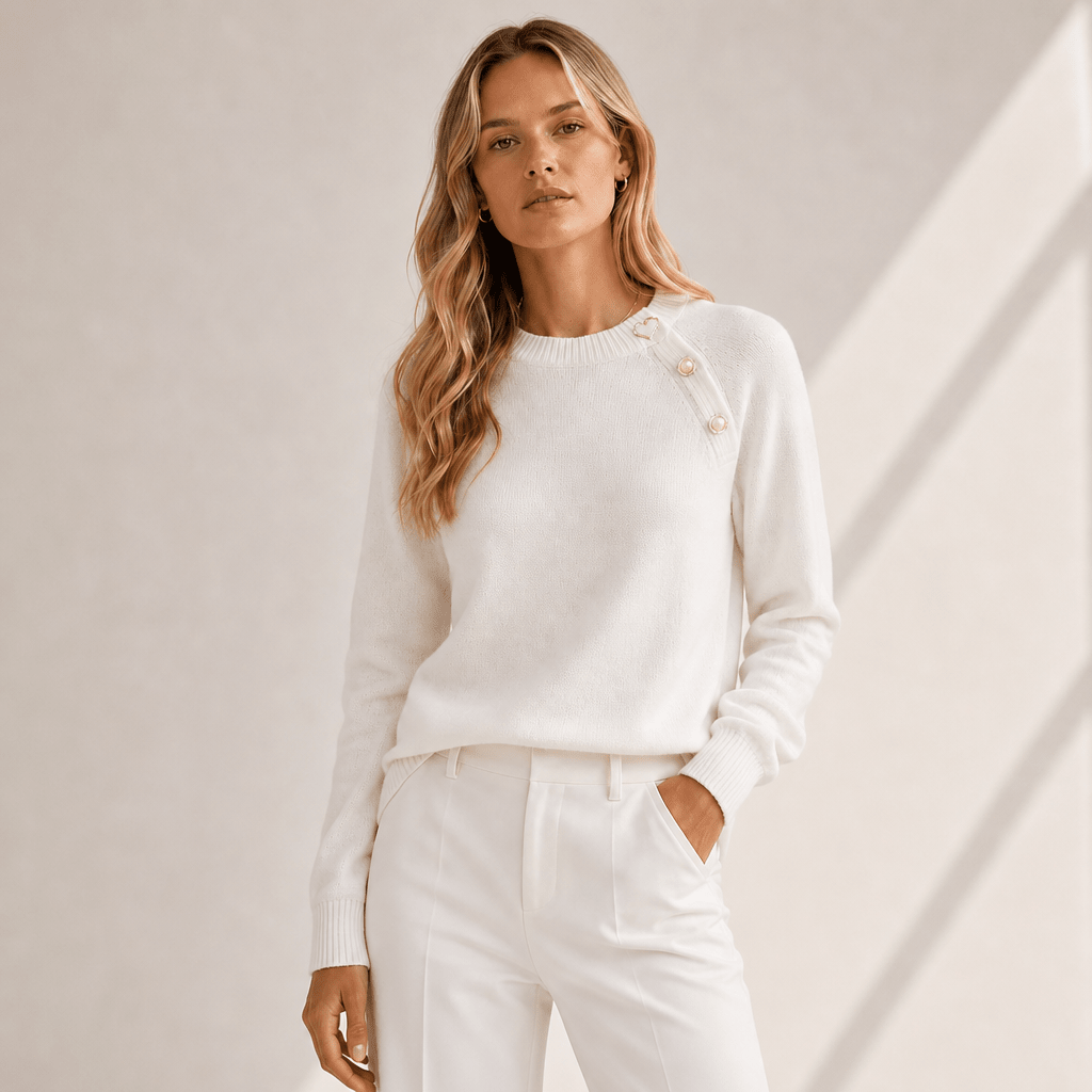 Crew Neck Knit Sweater with Diagonal Button Detail – Regular Fit for Autumn/Winter - We are MFEO
