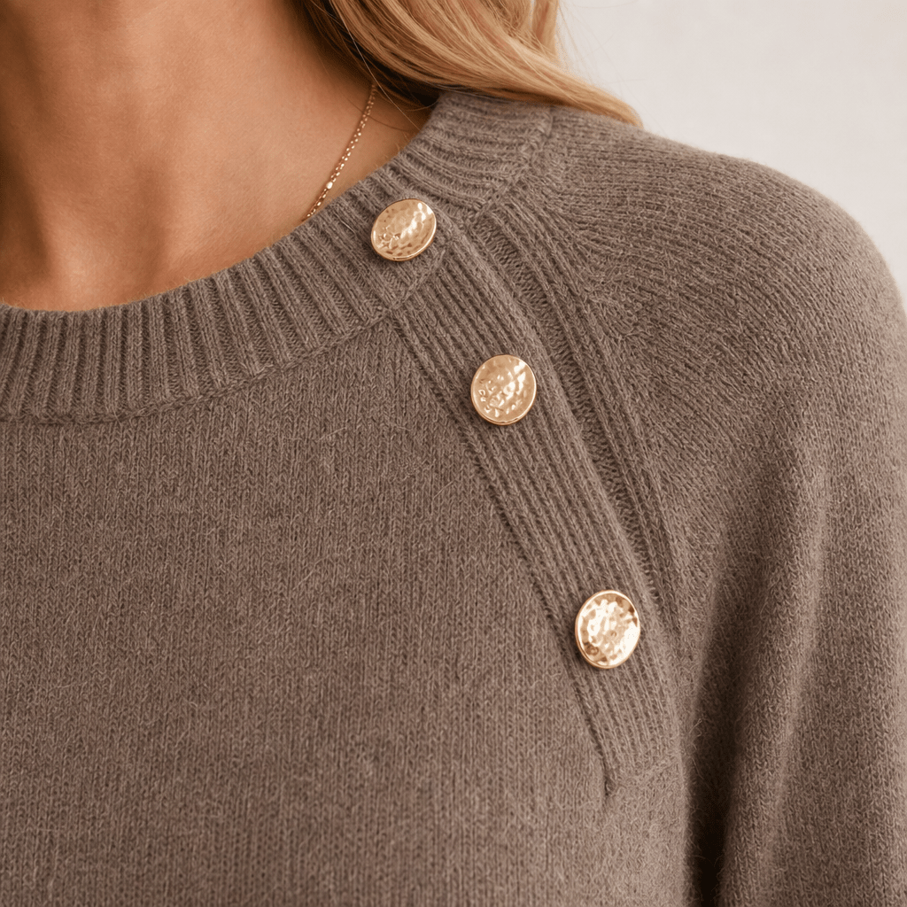 Crew Neck Knit Sweater with Diagonal Button Detail – Regular Fit for Autumn/Winter - We are MFEO