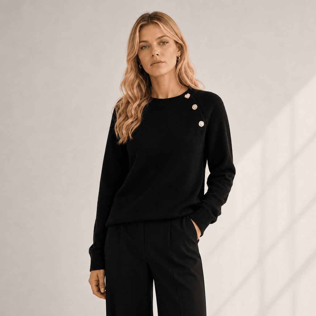 Crew Neck Knit Sweater with Diagonal Button Detail – Regular Fit for Autumn/Winter - We are MFEO