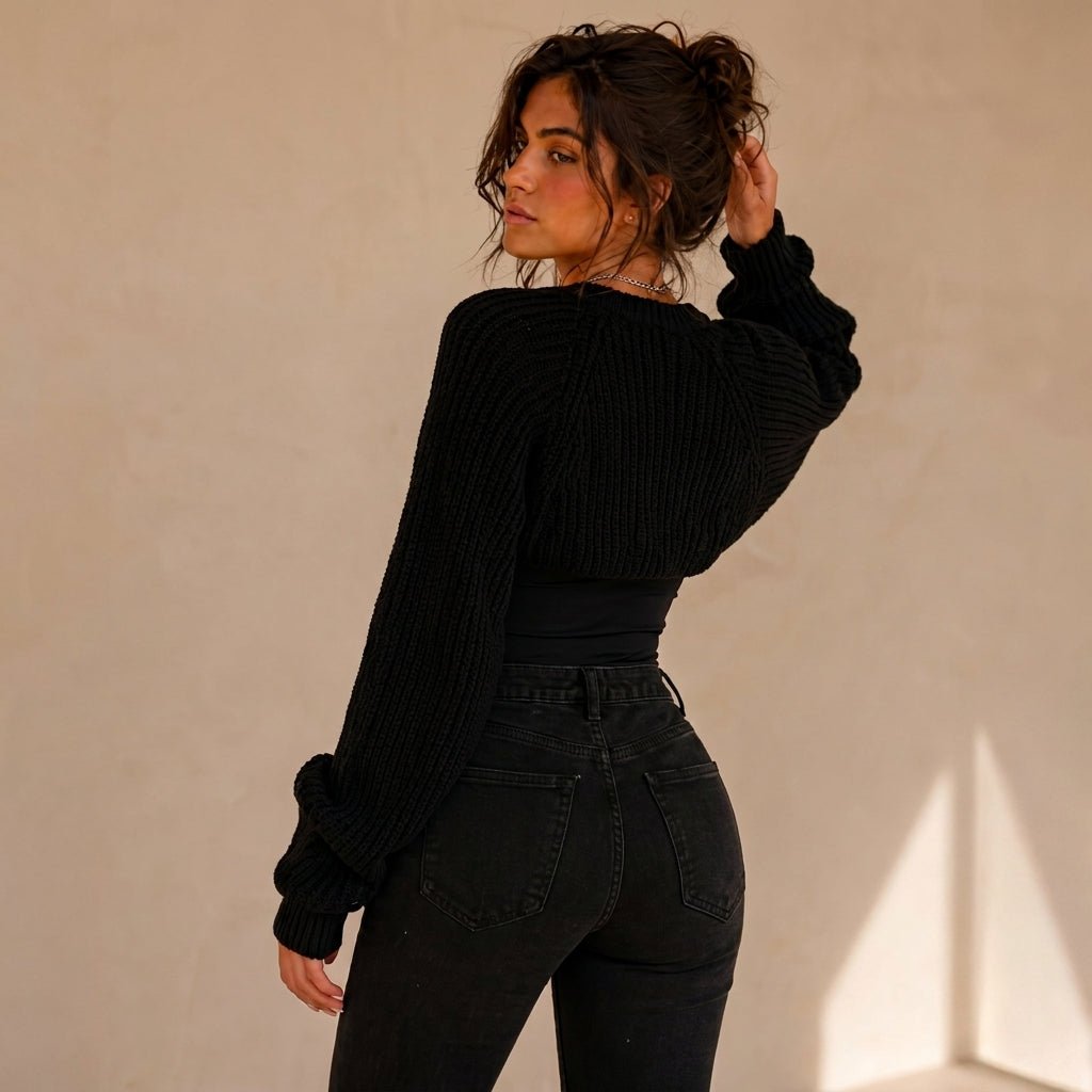 Cropped Cardigan for Women – Open Front Batwing Sleeve Knit for Autumn/Winter - We are MFEO