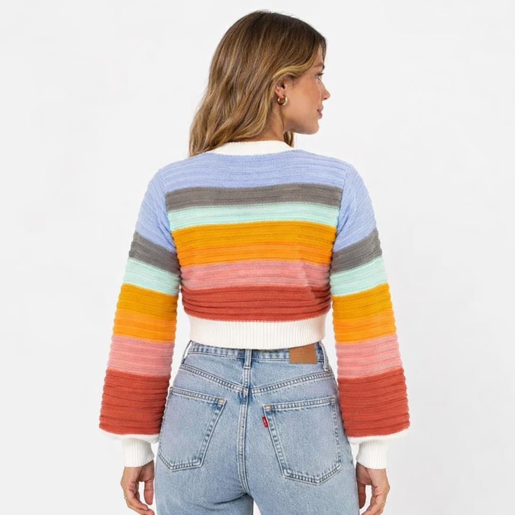 Cropped Women's Cardigan – Rainbow Stripes with V-Neck - We are MFEO
