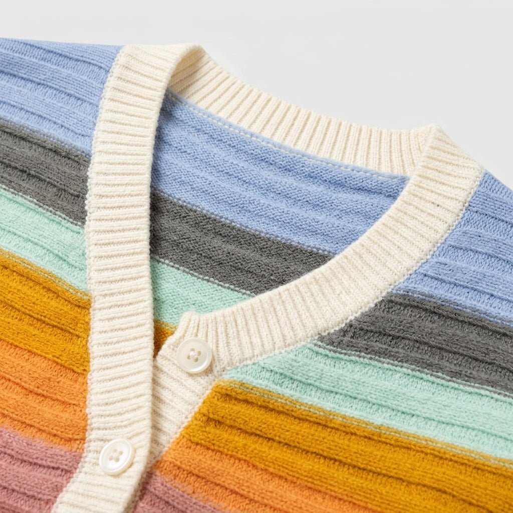 Cropped Women's Cardigan – Rainbow Stripes with V-Neck - We are MFEO