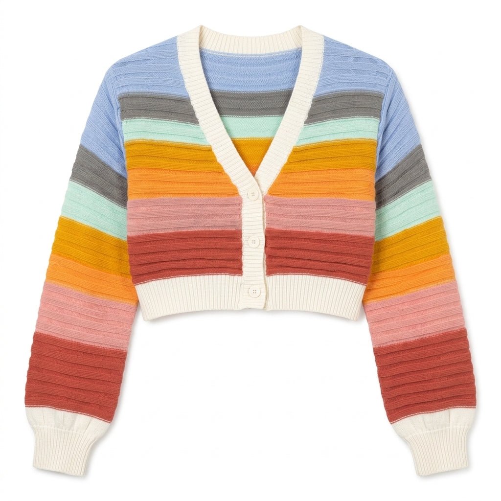 Cropped Women's Cardigan – Rainbow Stripes with V-Neck - We are MFEO