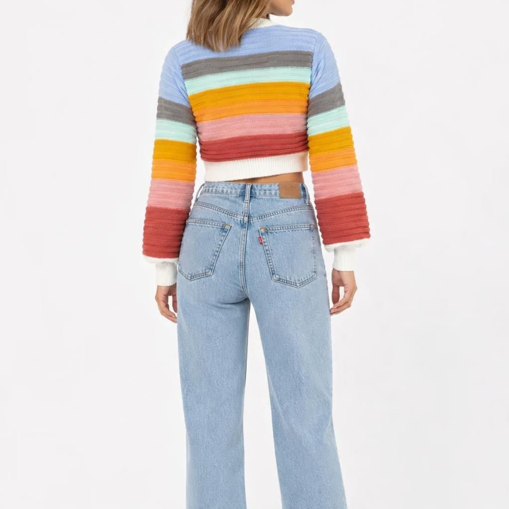 Cropped Women's Cardigan – Rainbow Stripes with V-Neck - We are MFEO