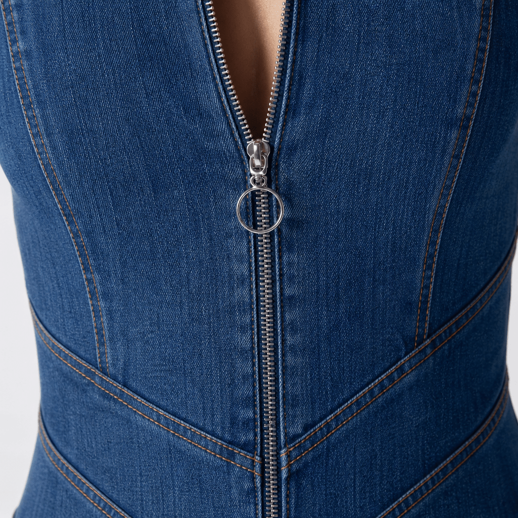 Denim Jumpsuit with Front Zip – Slim Fit Flared Legs - We are MFEO