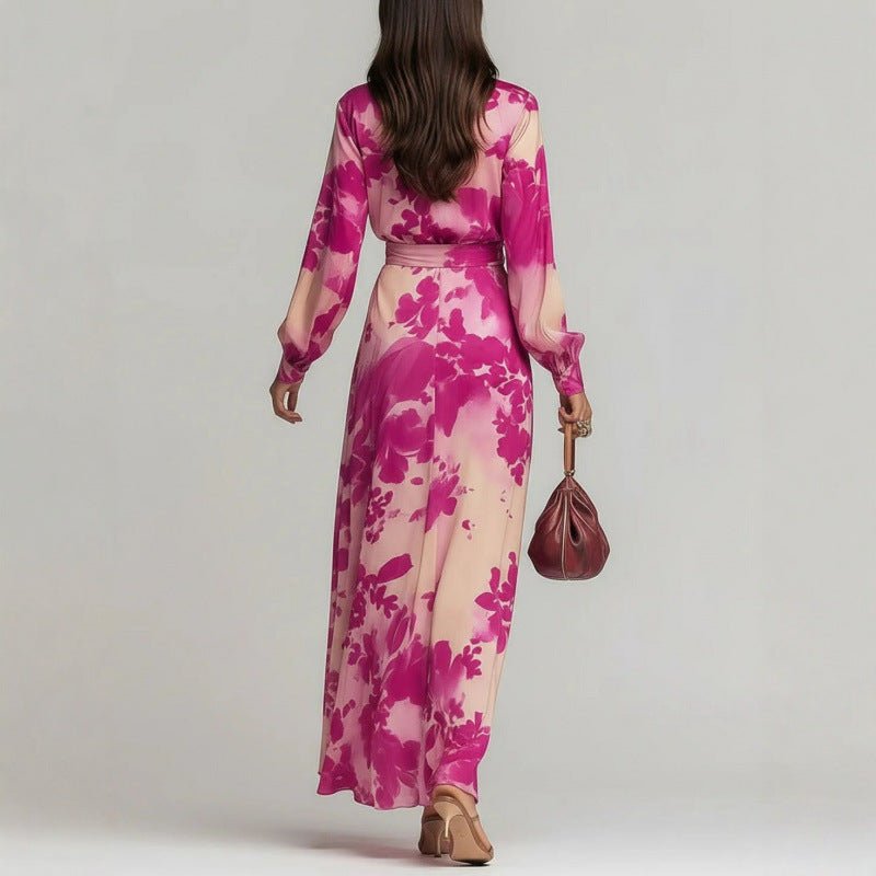 Floral Maxi Dress – Chiffon with Tie Waist and Lantern Sleeves for Evening Events - We are MFEO