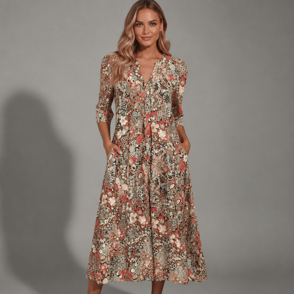 Floral Midi Dress with V-Neck and Pockets for Summer Casual Wear - We are MFEO