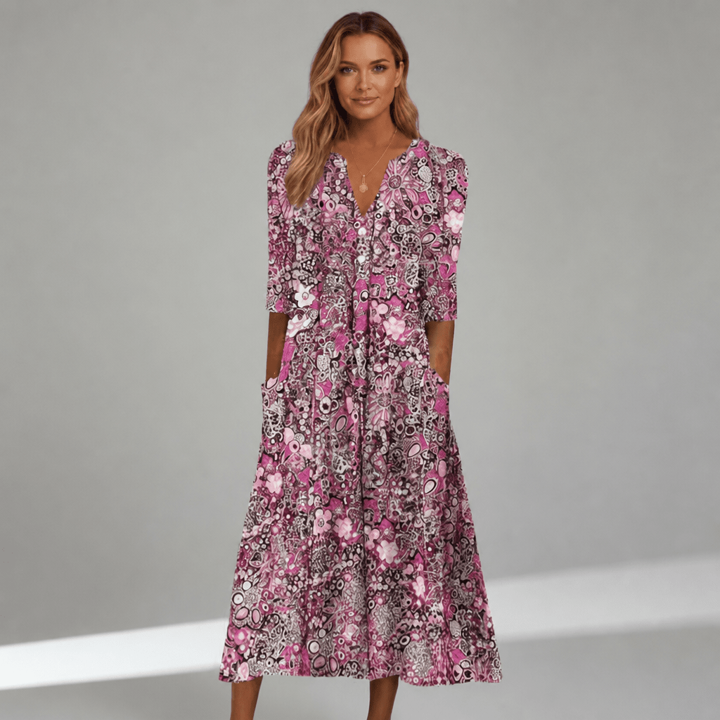 Floral Midi Dress with V-Neck and Pockets for Summer Casual Wear - We are MFEO