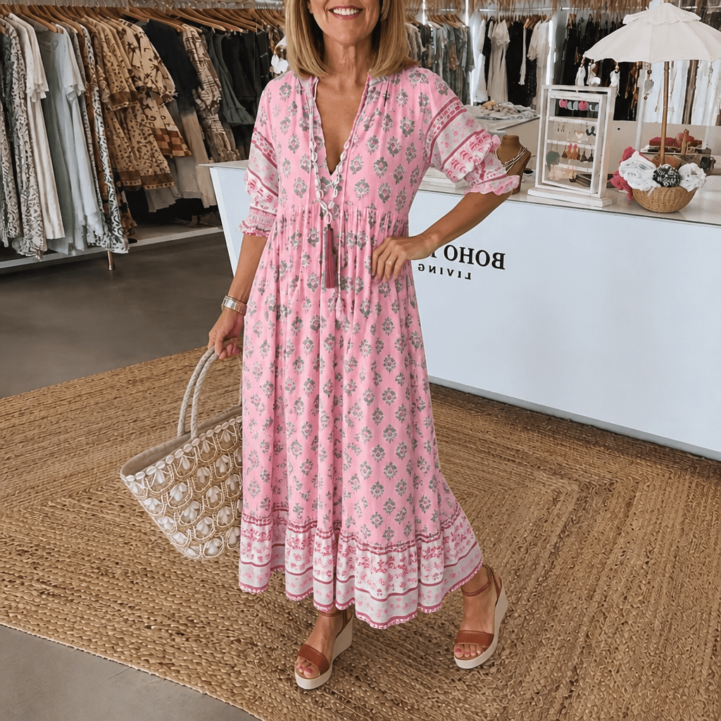 Floral V-Neck Dress – Flowing Fit for Summer Wedding Guest or Casual Wear - We are MFEO