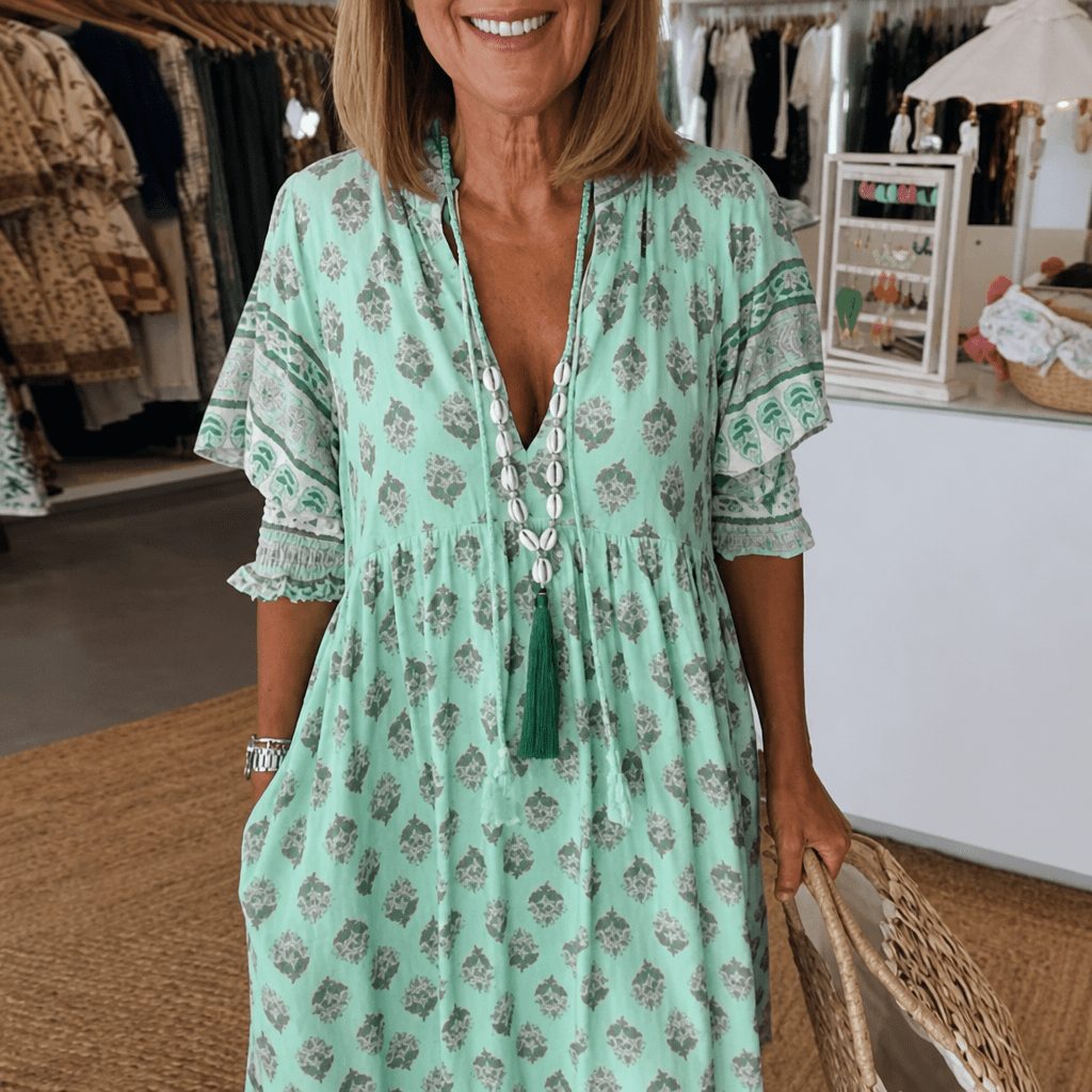 Floral V-Neck Dress – Flowing Fit for Summer Wedding Guest or Casual Wear - We are MFEO