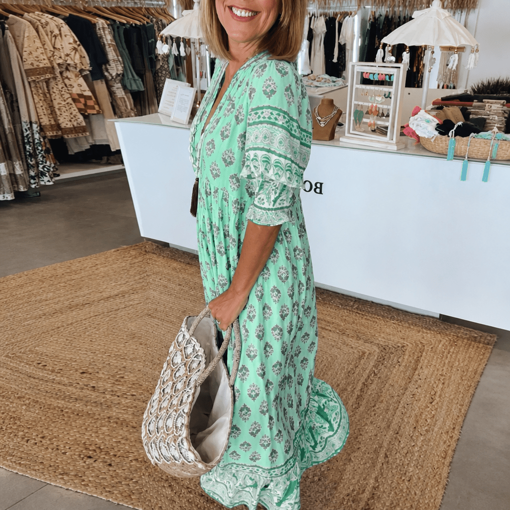 Floral V-Neck Dress – Flowing Fit for Summer Wedding Guest or Casual Wear - We are MFEO