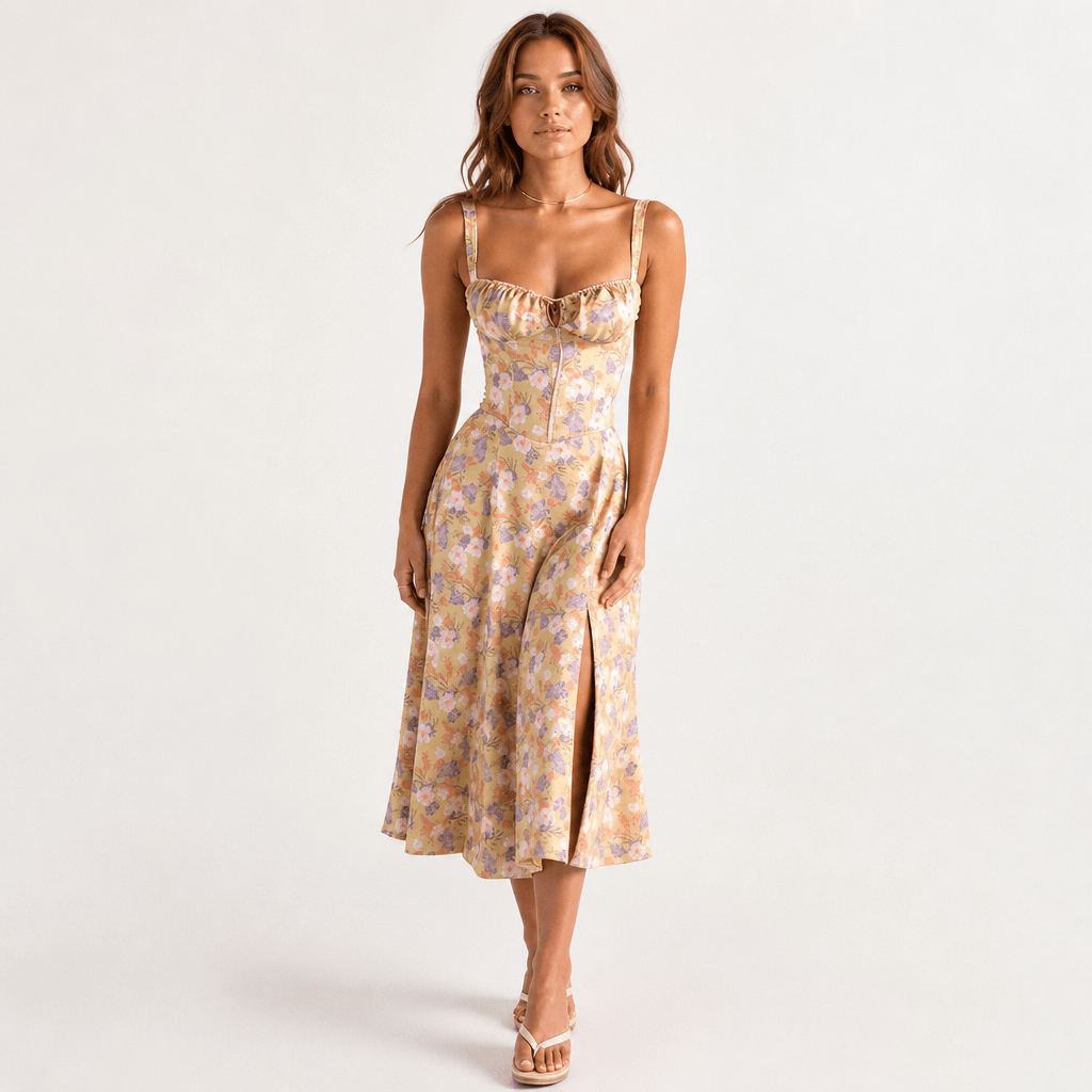 Floral Wedding Guest Midi Dress – Lightweight with Side Slit - We are MFEO