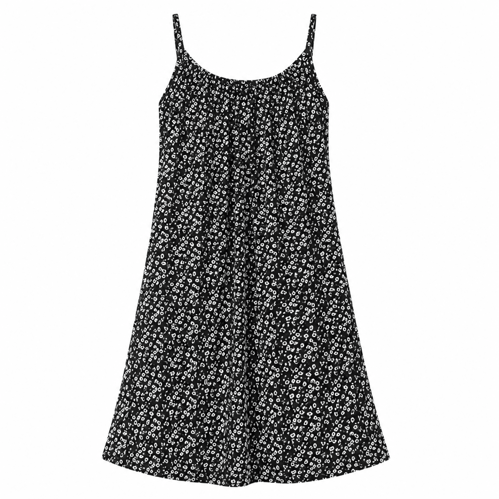 Flowy A-Line Midi Dress for Summer with Spaghetti Straps and Ditsy Print, Plus Size Available - We are MFEO