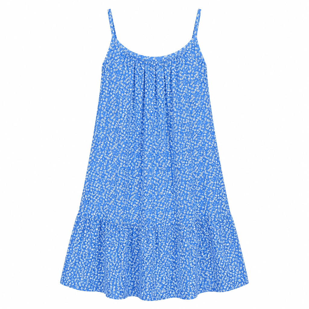 Flowy A-Line Midi Dress for Summer with Spaghetti Straps and Ditsy Print, Plus Size Available - We are MFEO