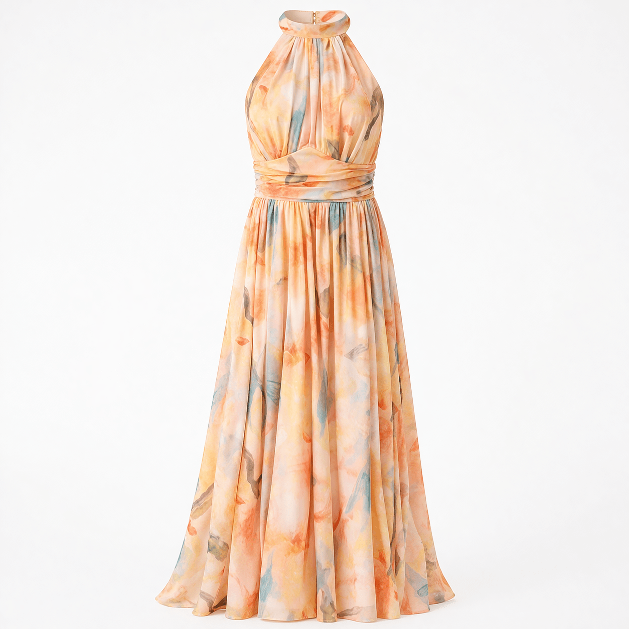 Halter Maxi Dress – Lightweight Chiffon, Watercolour Print for Summer Weddings - We are MFEO