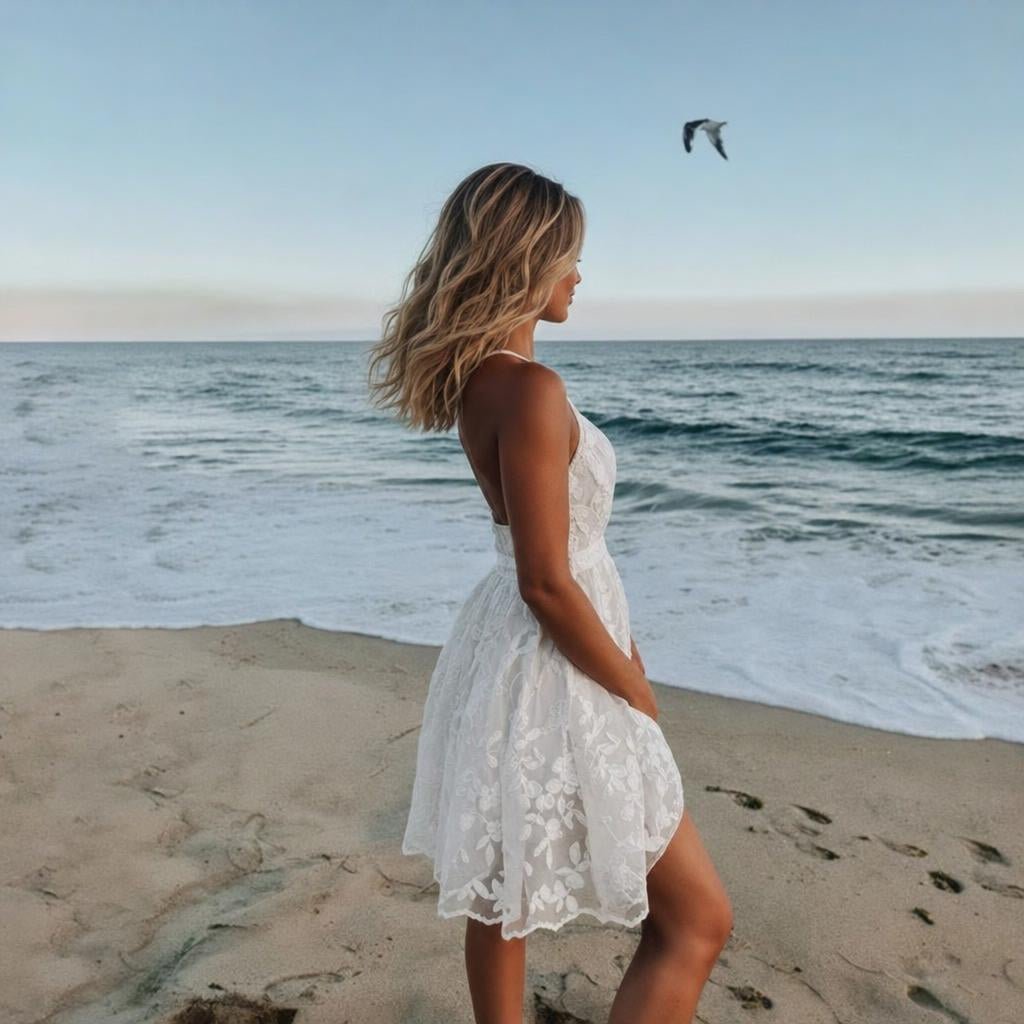 Halter Neck Cocktail Dress – Mini Length with Floral Embroidery for Summer Events - We are MFEO