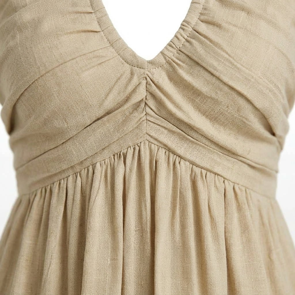 Halter V-Neck Mini Summer Dress with Ruffle Skirt and Adjustable Tie Straps - We are MFEO