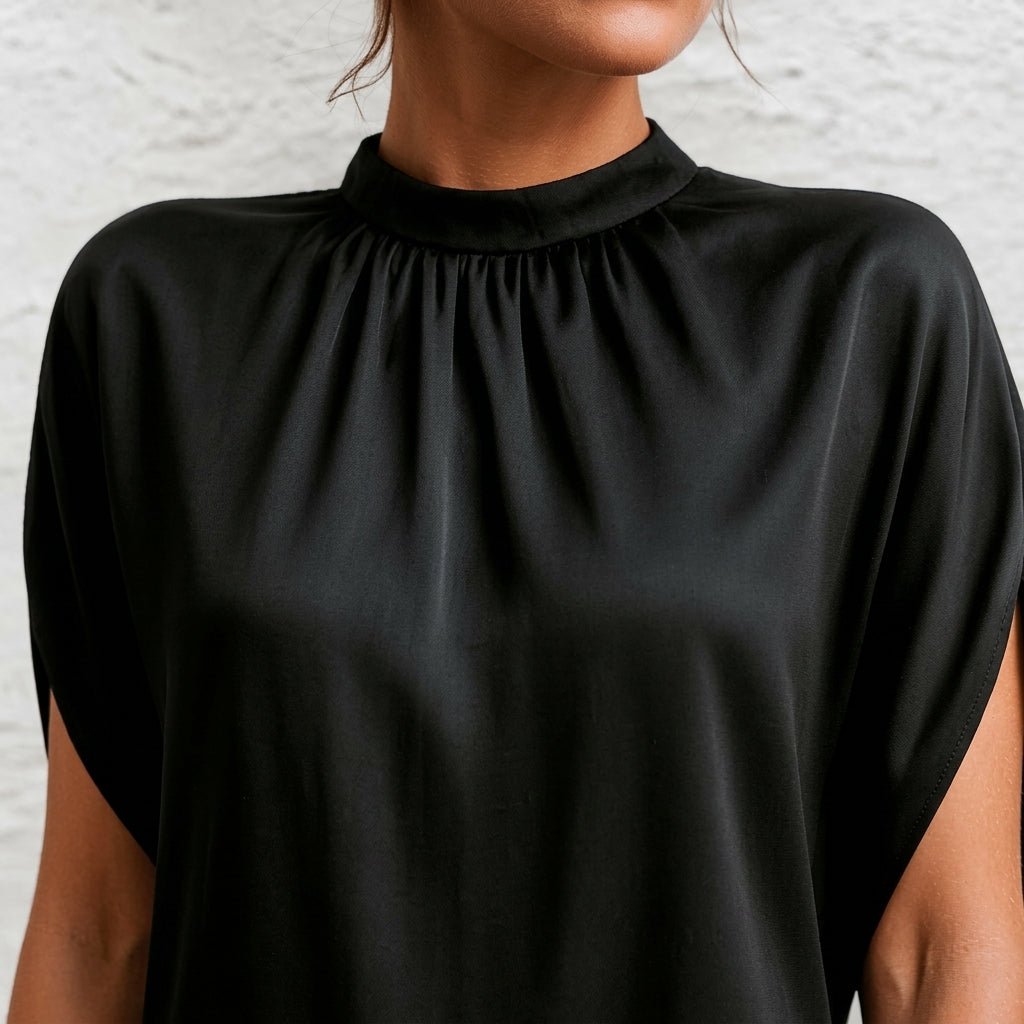 High-Neck Satin Mini Cocktail Dress with Cap Sleeves for Evening Events - We are MFEO