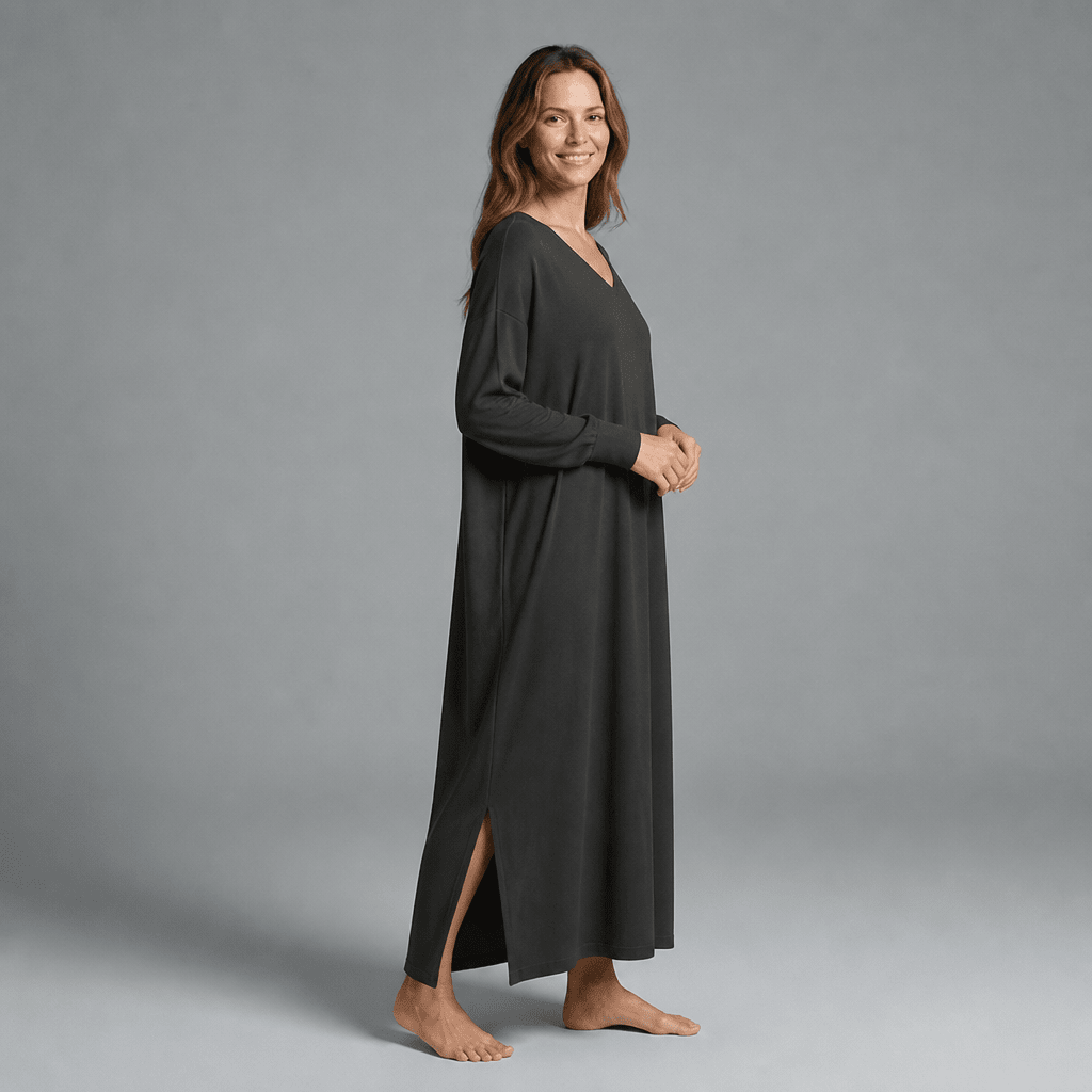 Knit Maxi Dress – Long Sleeve V-Neck Casual Wear with Side Slits - We are MFEO