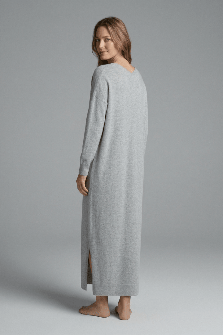 Knit Maxi Dress – Long Sleeve V-Neck Casual Wear with Side Slits - We are MFEO