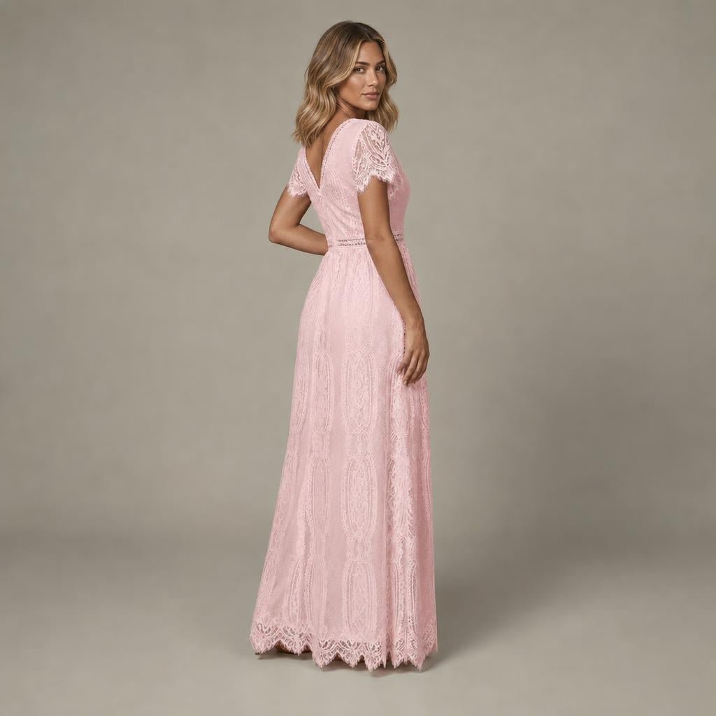 Lace Maxi Dress with V-Neck – Formal Dress for Weddings and Special Events - We are MFEO
