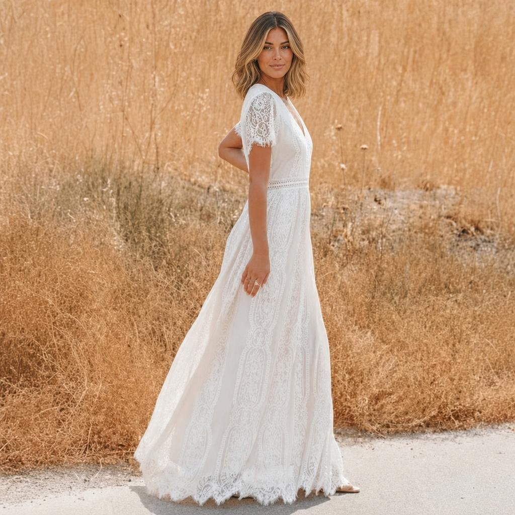 Lace Maxi Dress with V-Neck – Formal Dress for Weddings and Special Events - We are MFEO