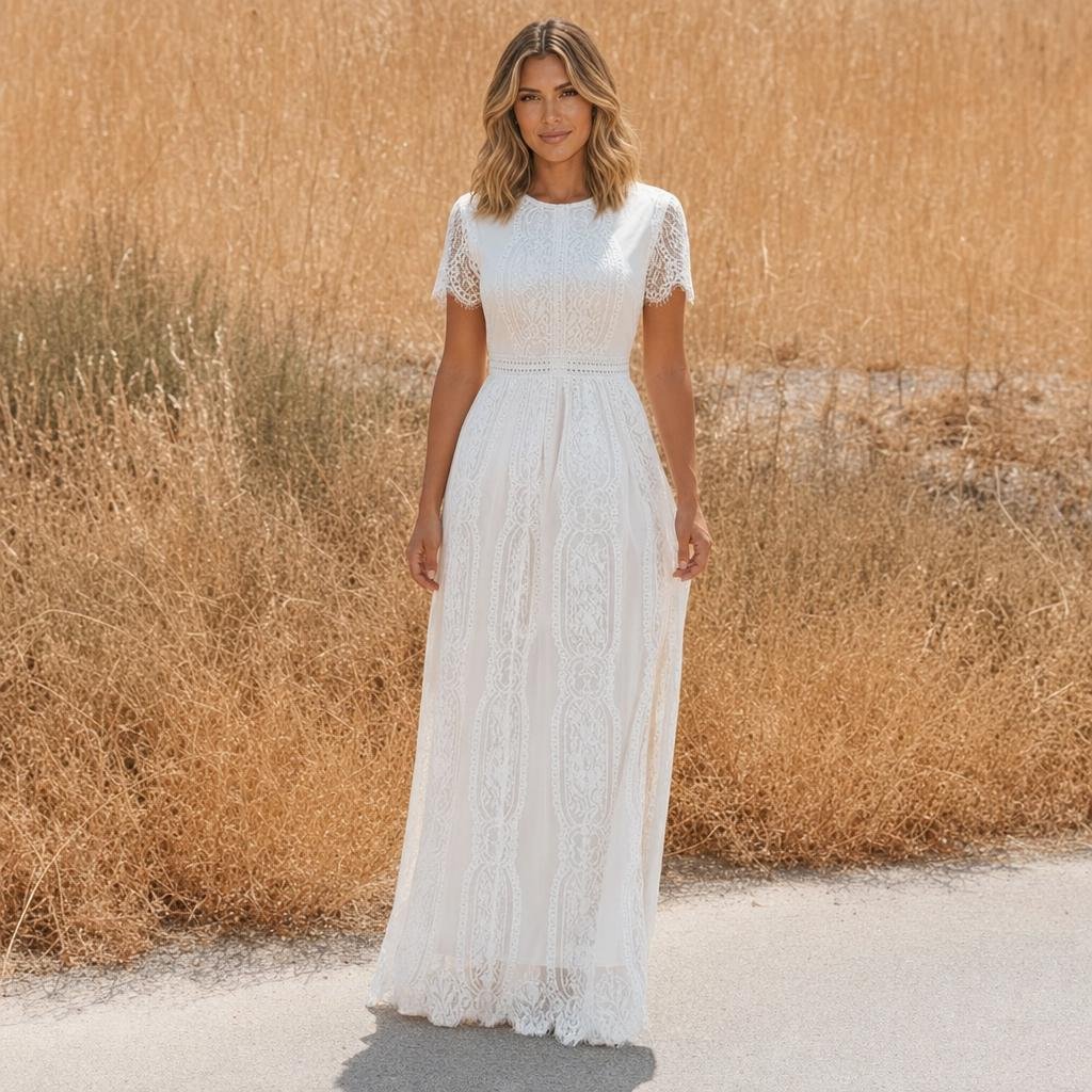 Lace Maxi Dress with V-Neck – Formal Dress for Weddings and Special Events - We are MFEO