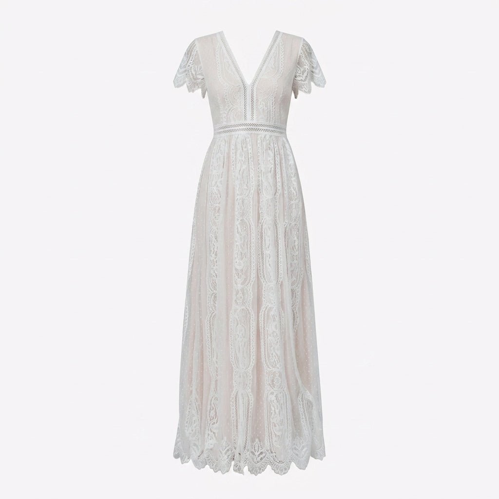 Lace Maxi Dress with V-Neck – Formal Dress for Weddings and Special Events - We are MFEO