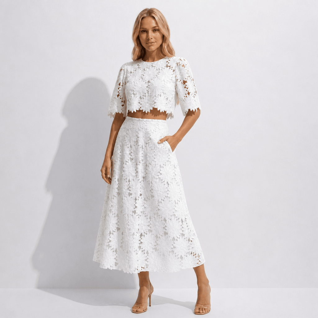 Lace Midi Dress Set – Floral Two-Piece Summer Dress for Weddings and Garden Parties - We are MFEO