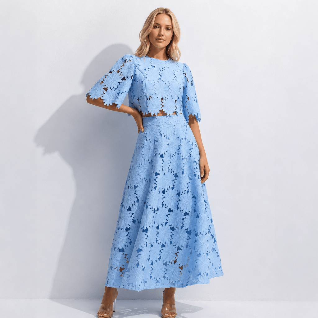 Lace Midi Dress Set – Floral Two-Piece Summer Dress for Weddings and Garden Parties - We are MFEO