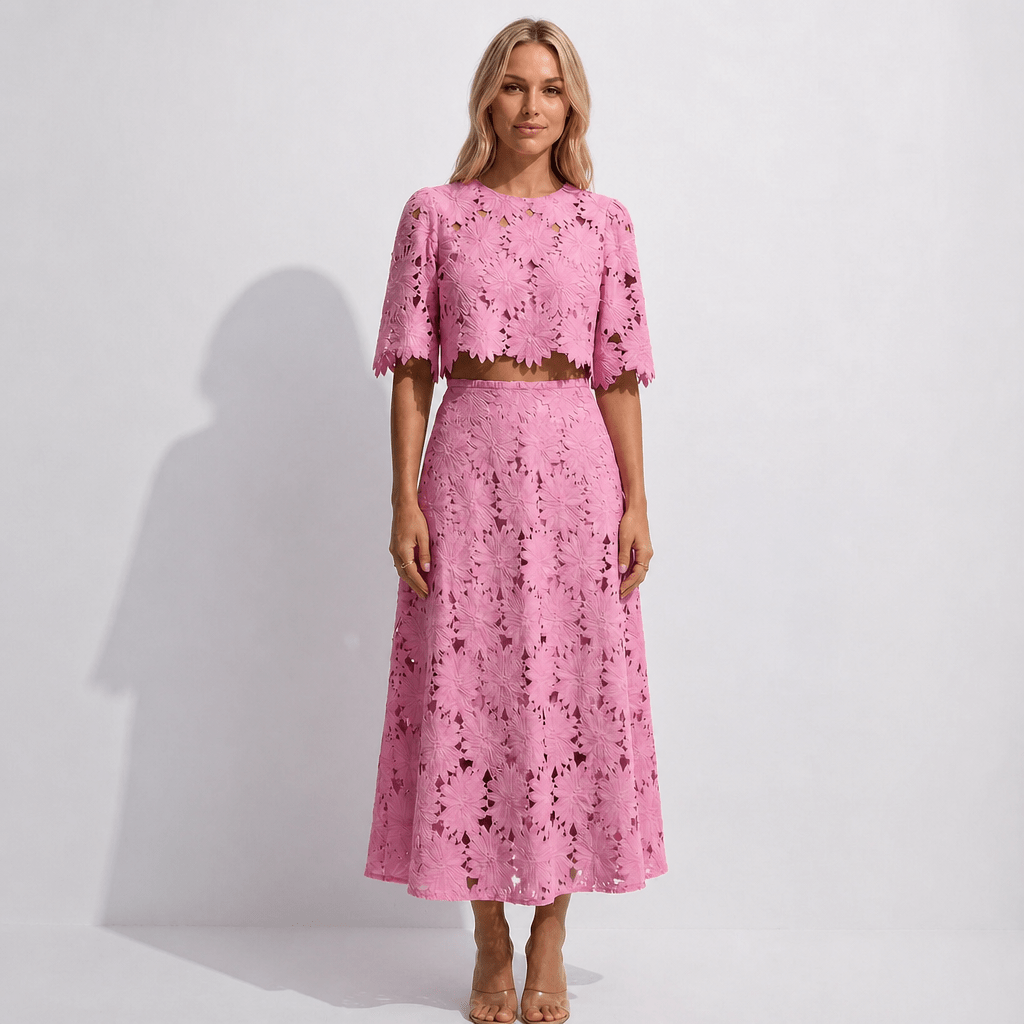 Lace Midi Dress Set – Floral Two-Piece Summer Dress for Weddings and Garden Parties - We are MFEO