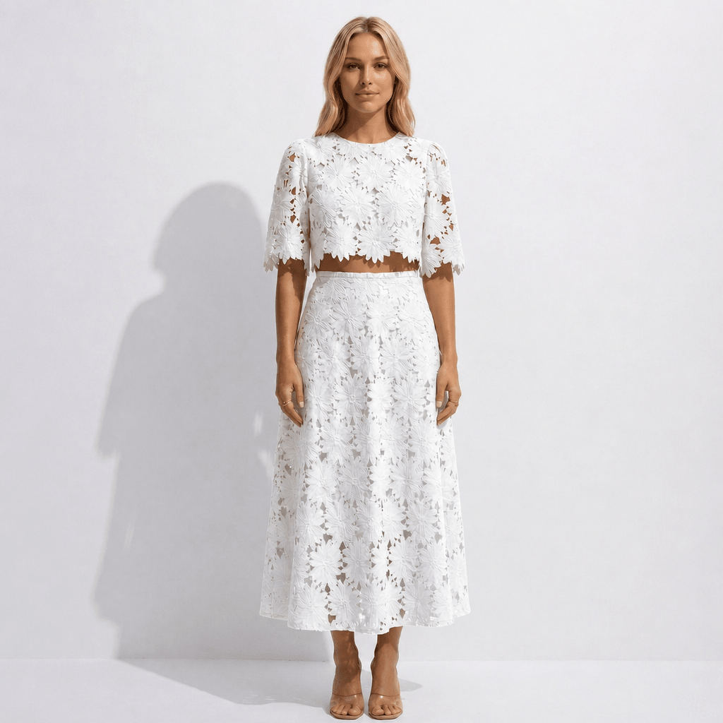 Lace Midi Dress Set – Floral Two-Piece Summer Dress for Weddings and Garden Parties - We are MFEO