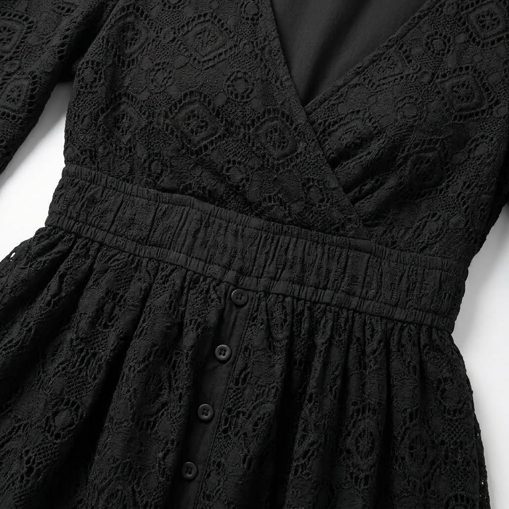 Lace Mini Dress for Summer – V-Neck, Built-In Shorts, Flared Sleeves - We are MFEO