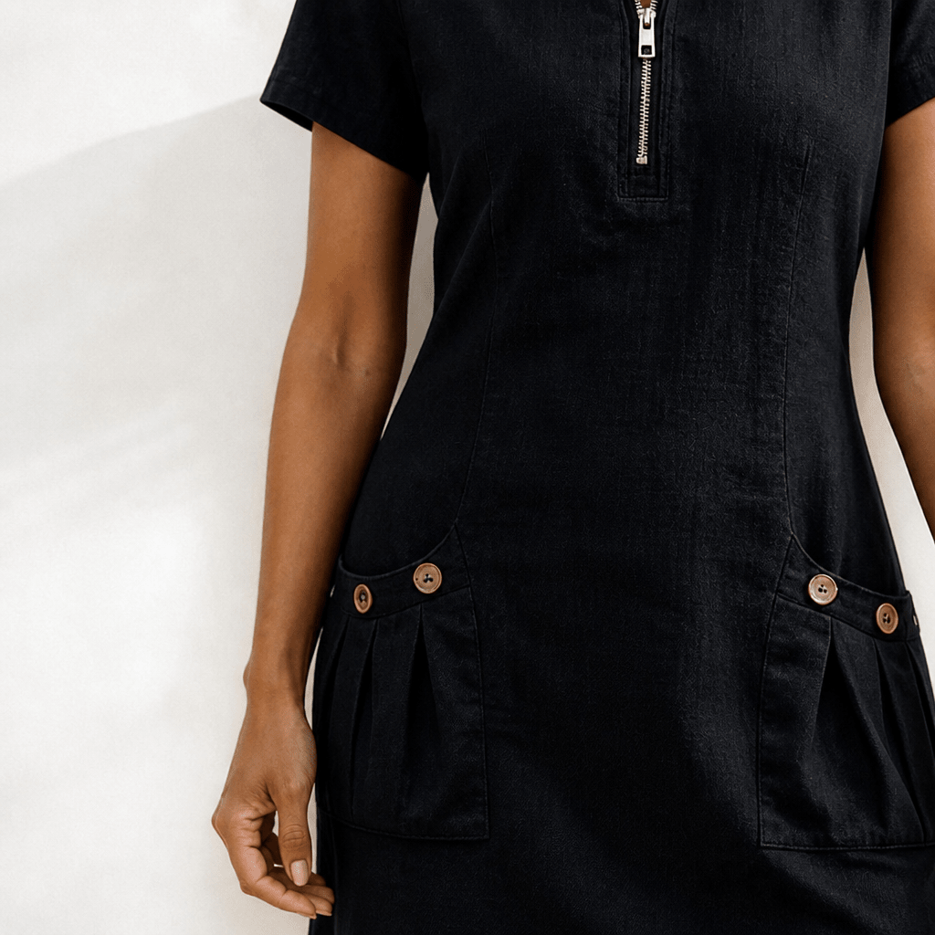 Linen A-Line Mini Summer Dress – Zip Neck and Short Sleeves - We are MFEO