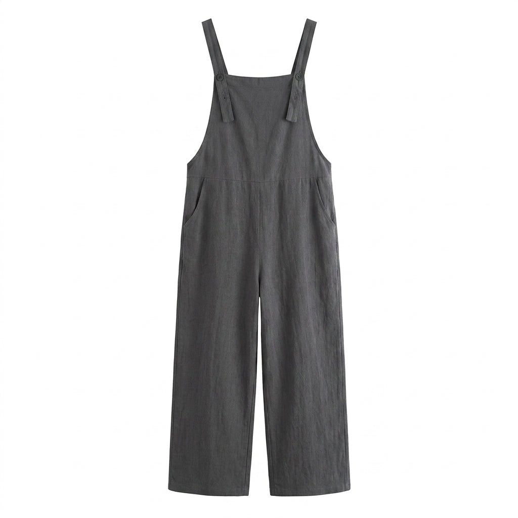 Linen Wide Leg Jumpsuit – Adjustable Straps and Pockets - We are MFEO