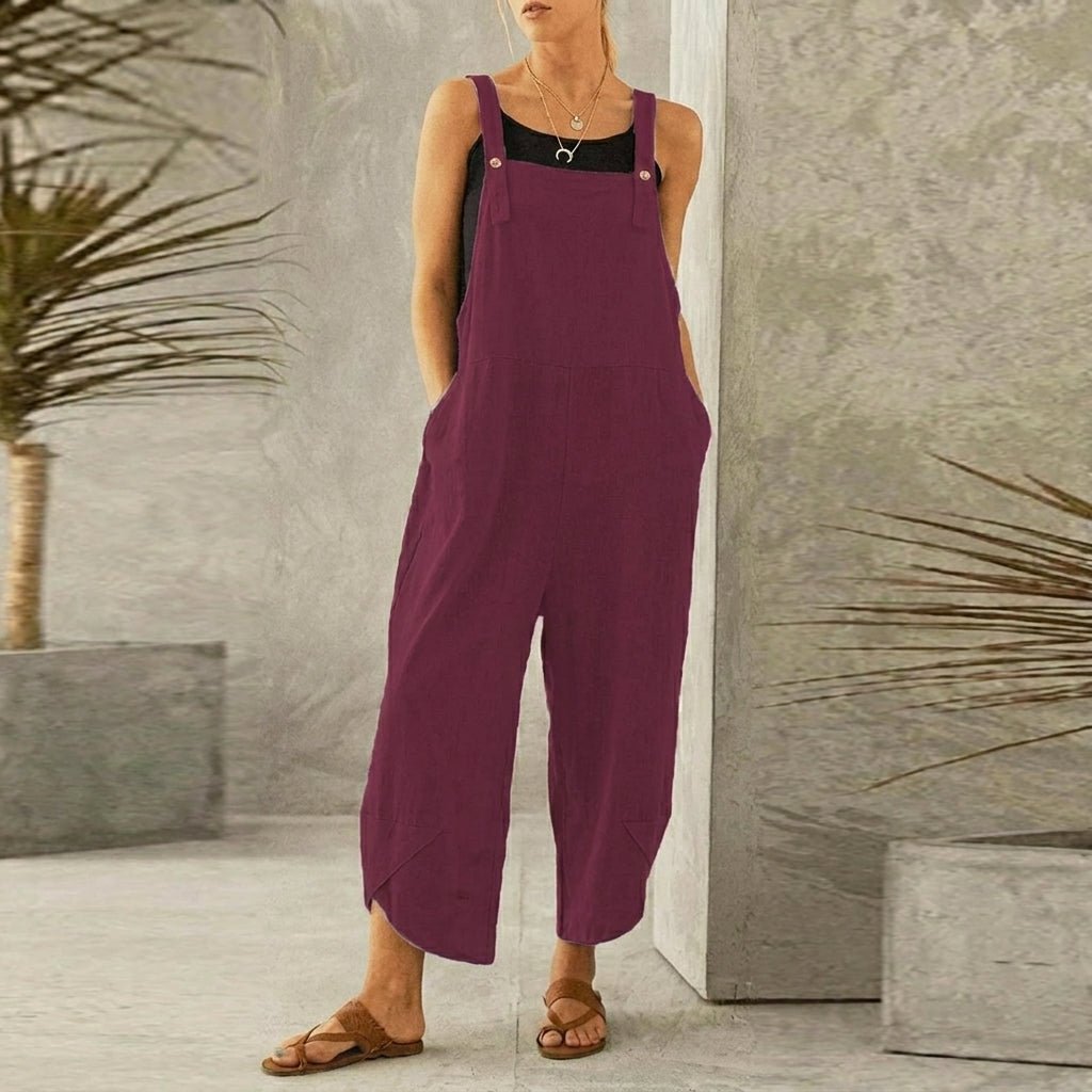 Linen Wide Leg Jumpsuit – Adjustable Straps and Pockets - We are MFEO