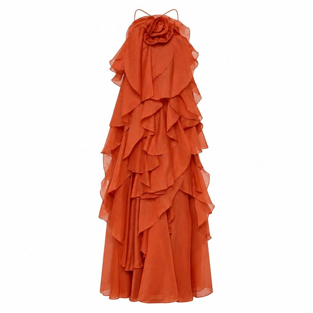 Long Halter Formal Maxi Dress with Tiered Ruffle Skirt 2
