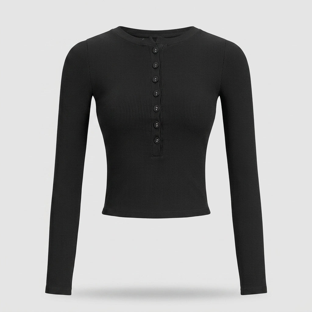 Long Sleeve Crop Top for Women – Ribbed Button Down Casual Shirt for Layering - We are MFEO