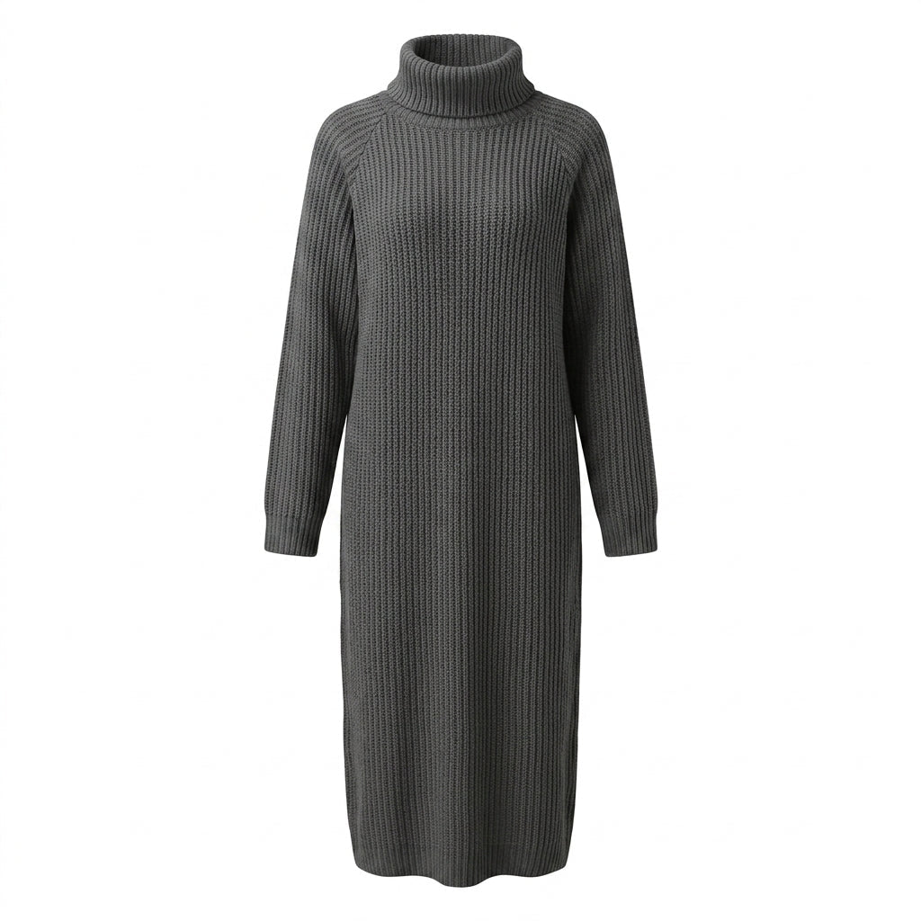 Long Sleeve Knit Dress – Oversized Midi Dress with Roll Neck - We are MFEO
