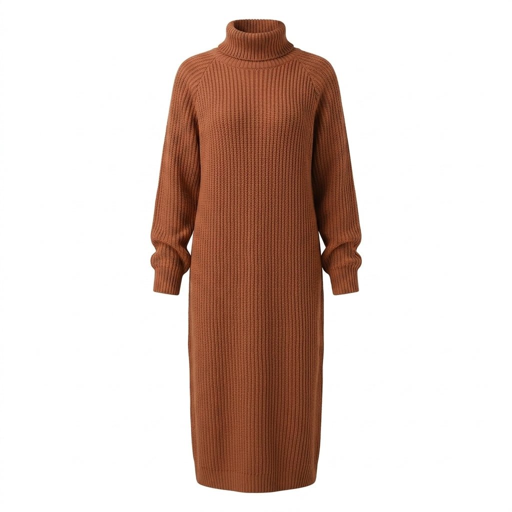 Long Sleeve Knit Dress – Oversized Midi Dress with Roll Neck - We are MFEO