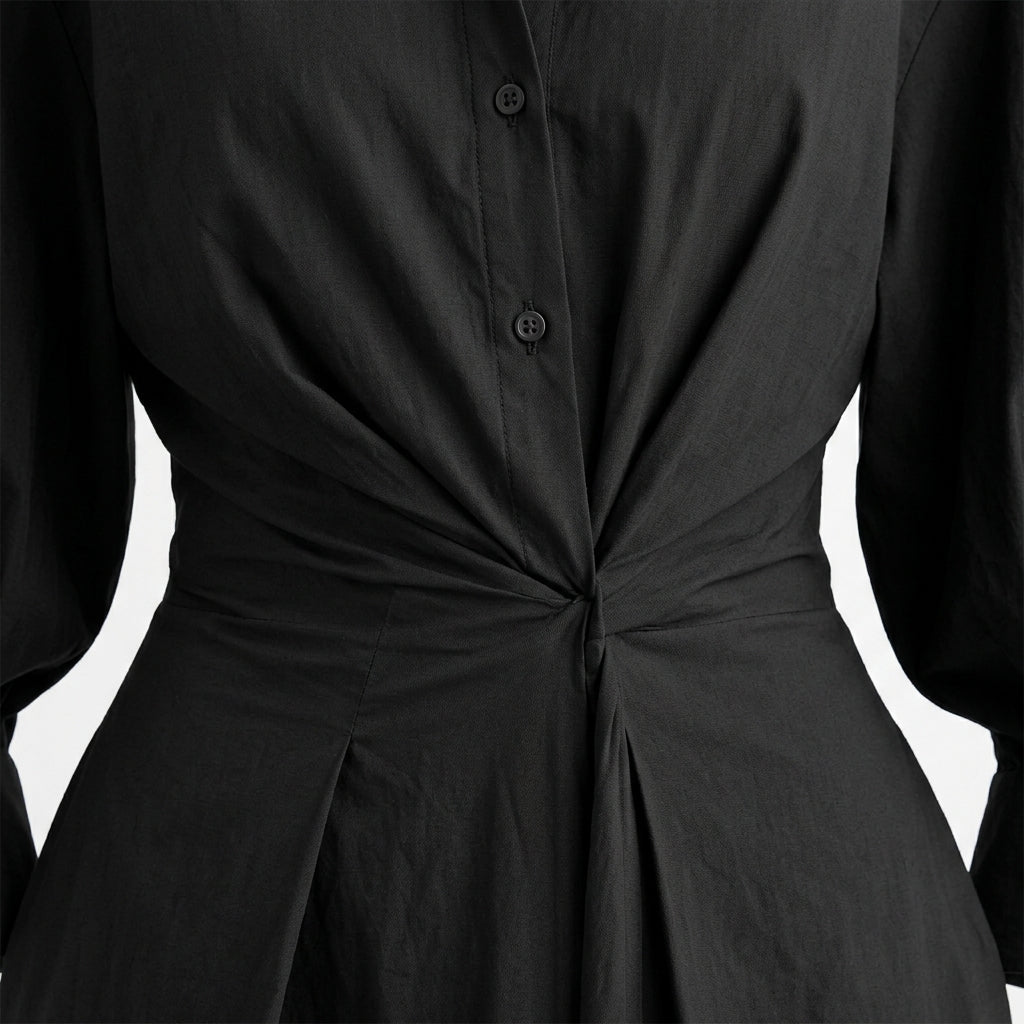 Long Sleeve Maxi Dress – Adjustable Waist, Draped Silhouette, Plus Size Available - We are MFEO