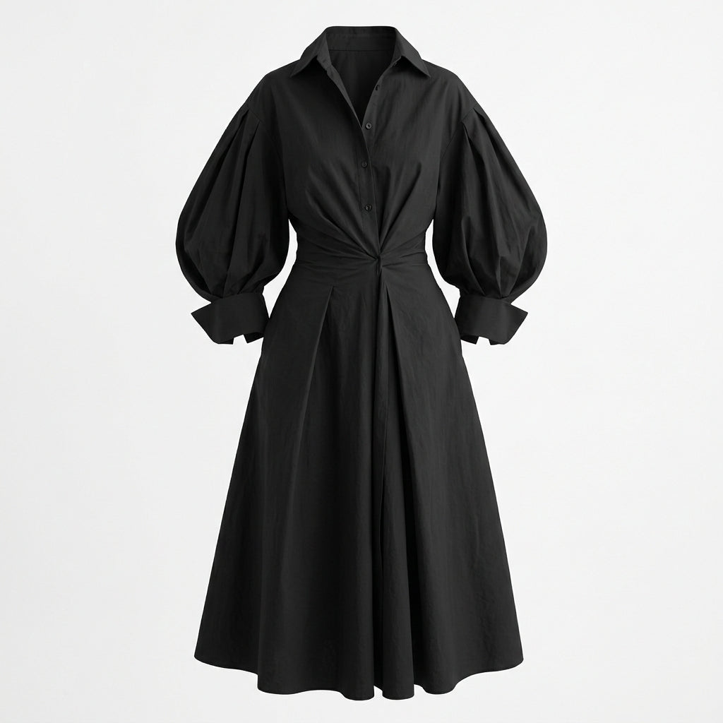 Long Sleeve Maxi Dress – Adjustable Waist, Draped Silhouette, Plus Size Available - We are MFEO