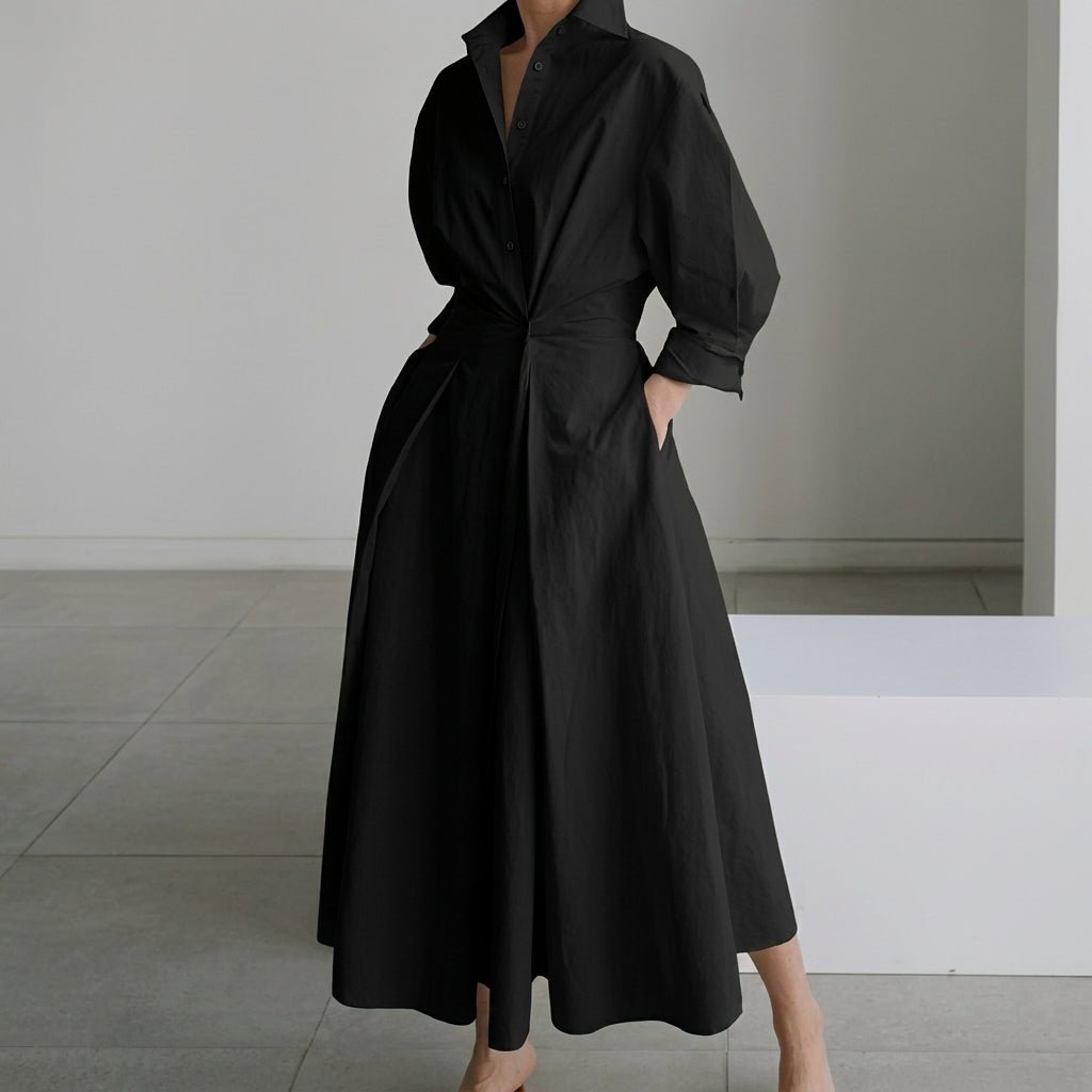 Long Sleeve Maxi Dress – Adjustable Waist, Draped Silhouette, Plus Size Available - We are MFEO