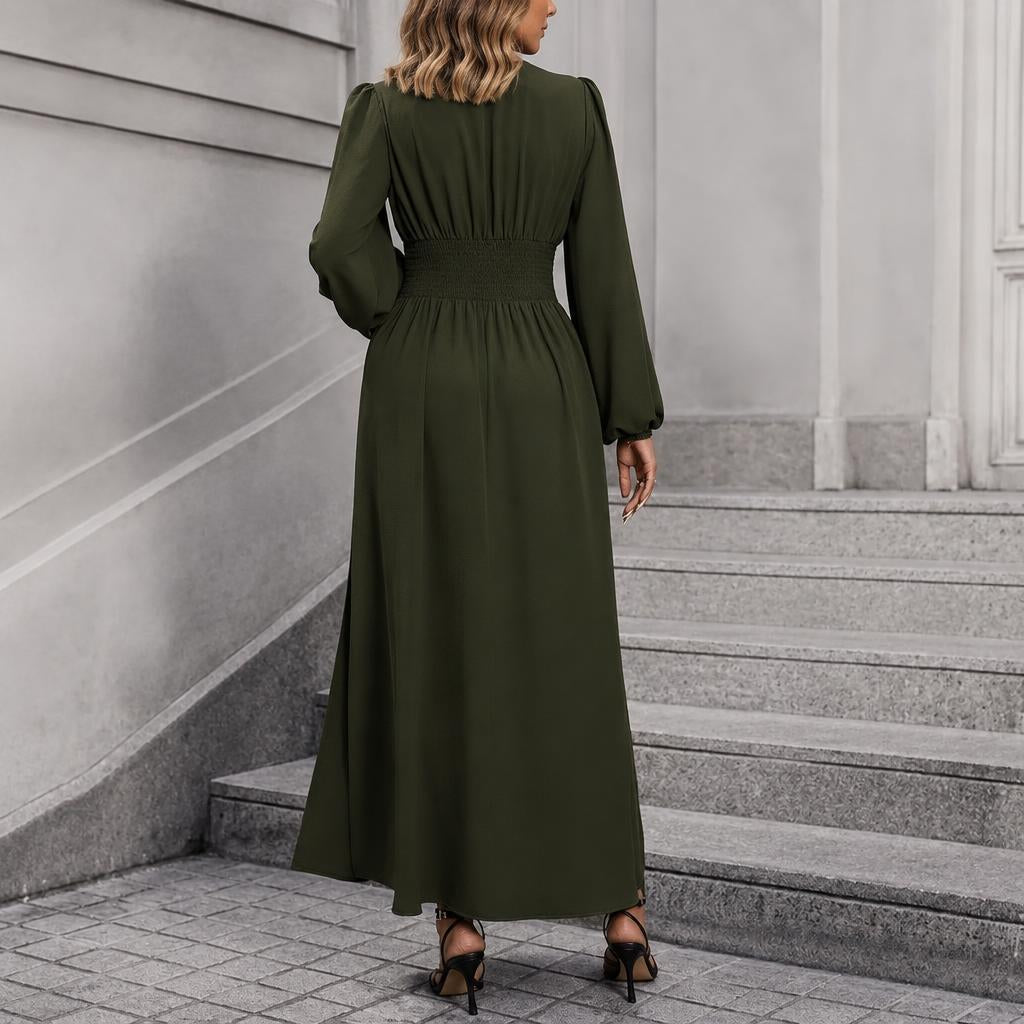 Long Sleeve Midi Dress with Slit – Perfect Cocktail Dress for Weddings and Semi-Formal Events - We are MFEO