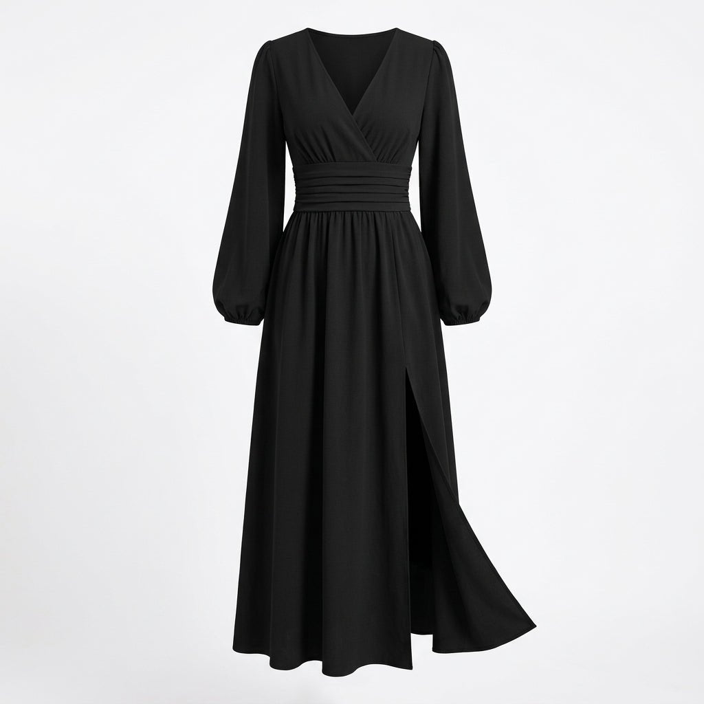 Long Sleeve Midi Dress with Slit – Perfect Cocktail Dress for Weddings and Semi-Formal Events - We are MFEO