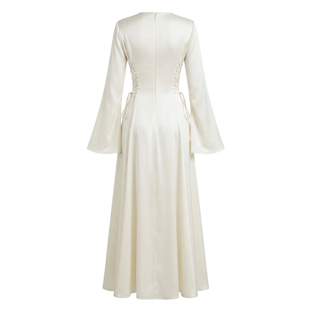 Maxi Dress for Formal Events – Bell Sleeves and Lace-Up Side Design - We are MFEO