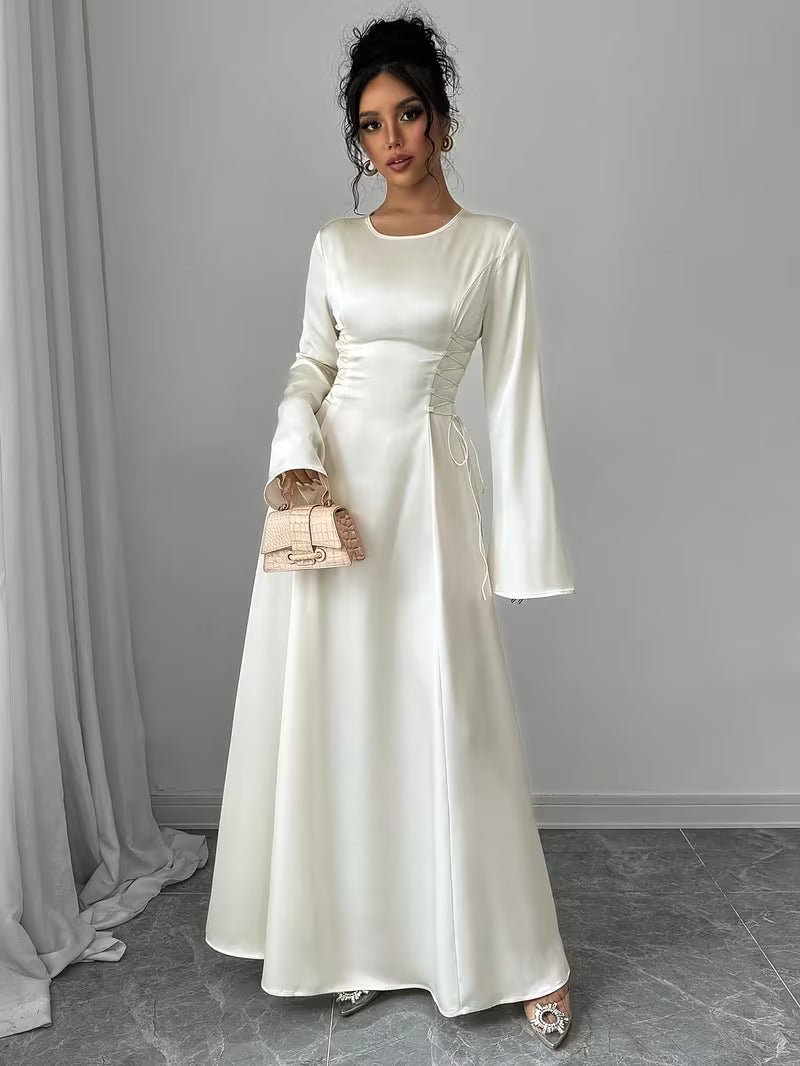 Maxi Dress for Formal Events – Bell Sleeves and Lace-Up Side Design - We are MFEO