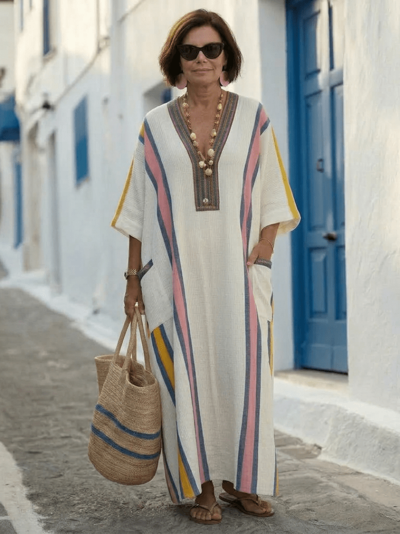 Maxi Dress with V Neck and 3/4 Sleeves – Comfortable Summer Style - We are MFEO