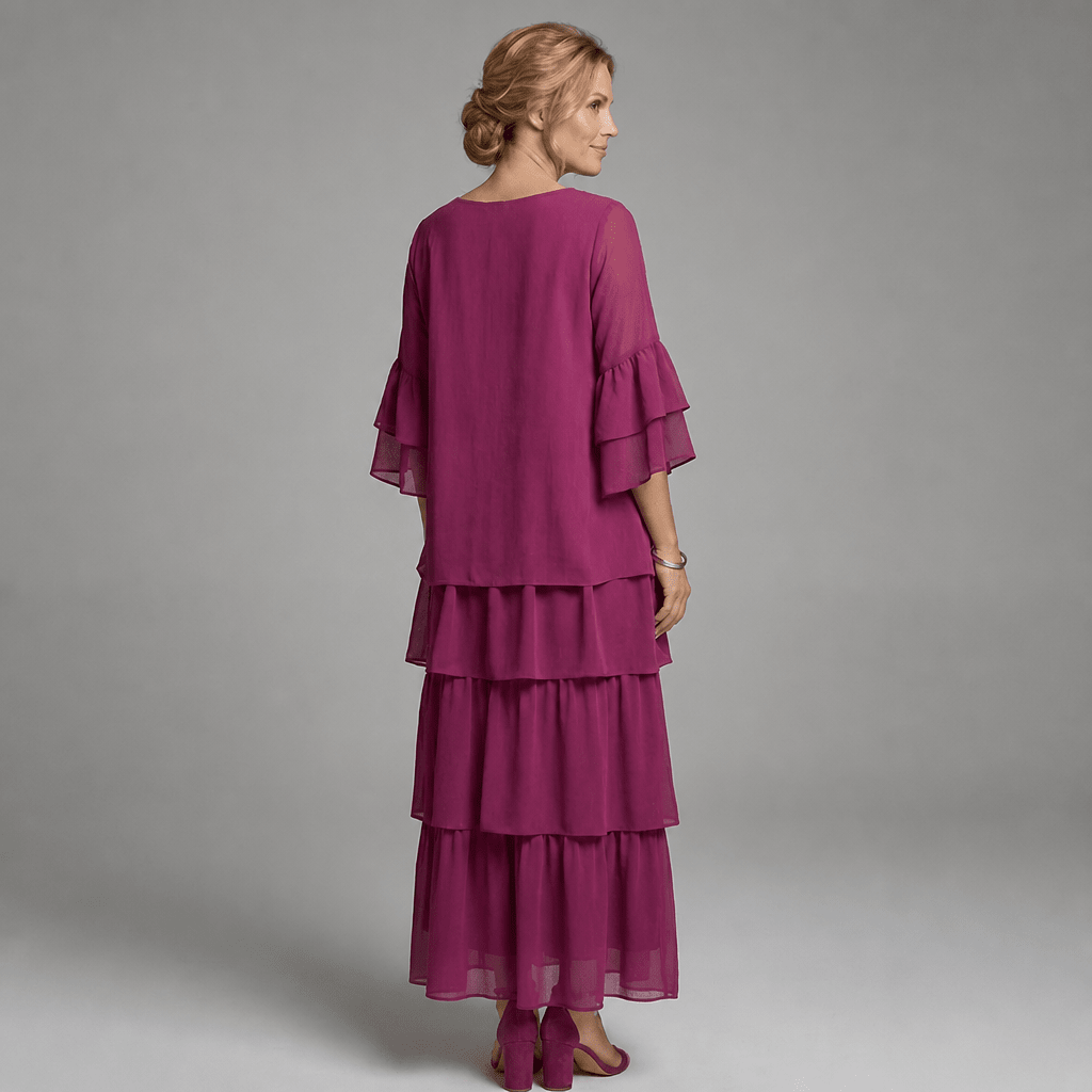Maxi Dress with Wide Sleeves – Tiered Chiffon for Summer and Formal Events - We are MFEO